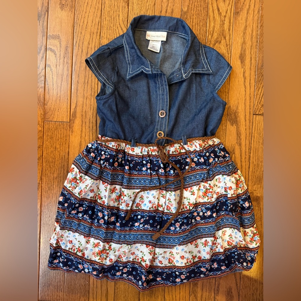 NWOT Sweet Heart Rose Children’s denim and floral belted dress size 5
